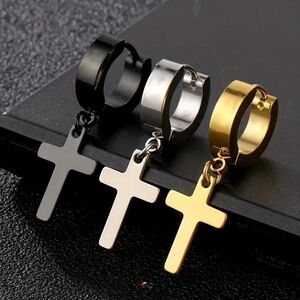 3 Pair Stainless Steel Cross Earrings Buckle